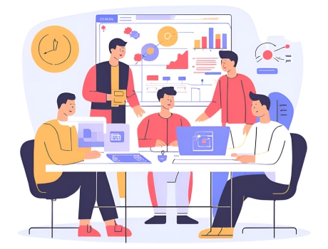Cross-functional team collaborating in an Agile sprint for website optimization and growth