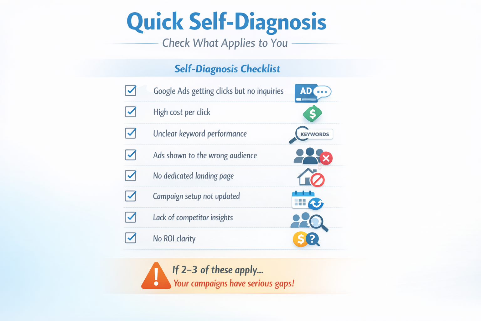 Quick Self-Diagnosis — Check What Applies to You
Quick Self-Diagnosis — Check What Applies to You