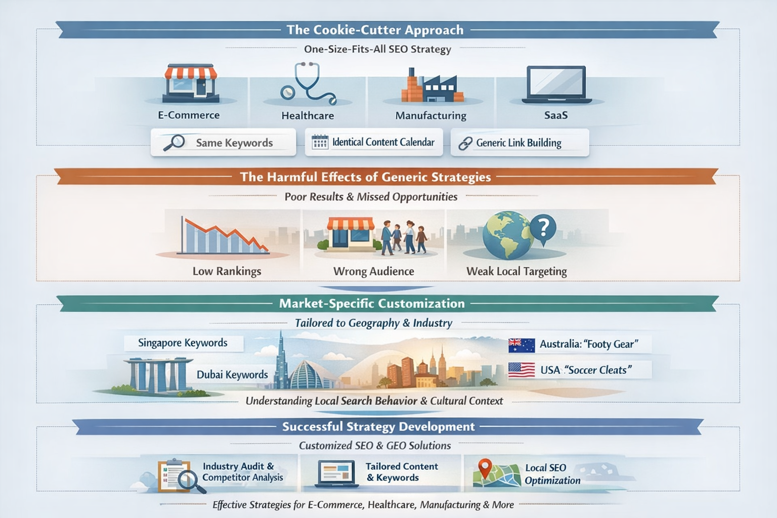 They use the same strategy for every client, regardless of industry or market They use the same strategy for every client, regardless of industry or market