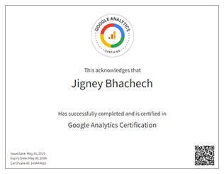 Jigney Bhachech - Google Analytics Certified Experts