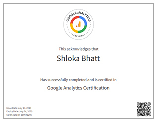 Shloka Bhatt - Google Analytics Certified Experts
