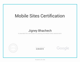 Jigney Bhachech - Google Mobile Site Certified Developers