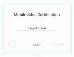 Ranjeet Khalsa - Google Mobile Site Certified Developers
